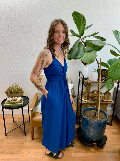 Teal Solid Midi Jumpsuit