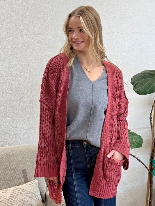 Brick Chunky Front Pocket Cardigan