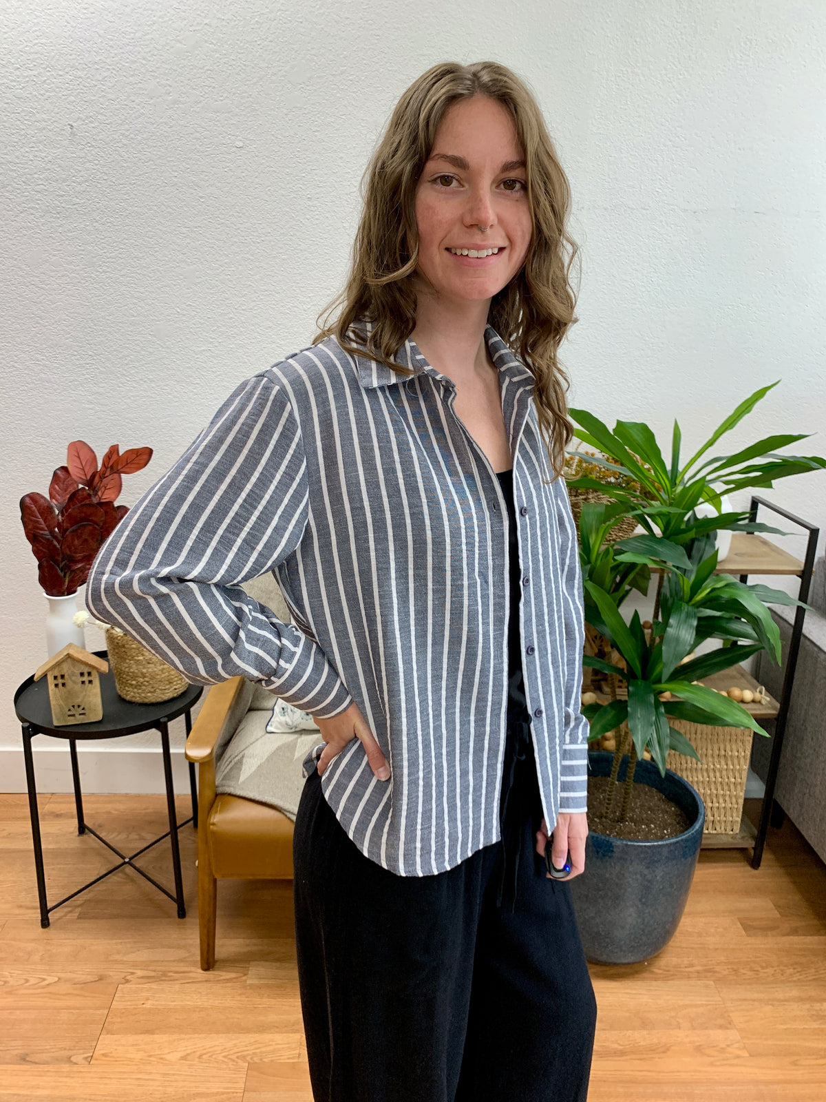 Indigo Stripe Button Up Shirt