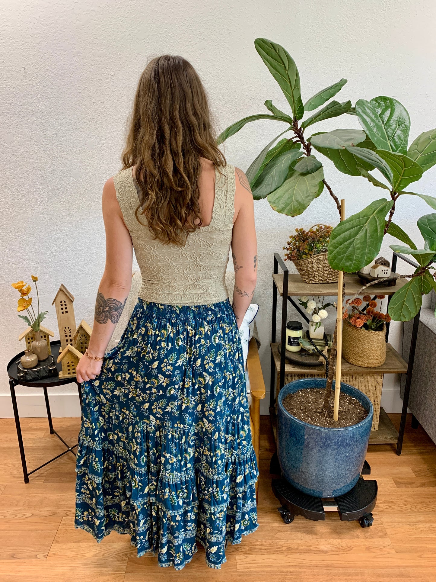 Teal Angled Hem Skirt