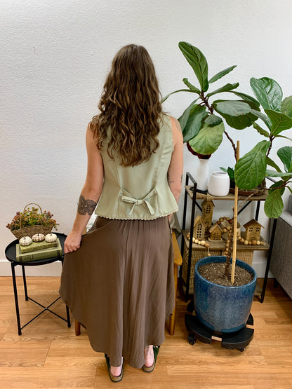 Chocolate Smocked Midi Skirt