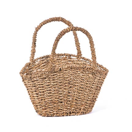Oval Seagrass Mini Shopper Basket with Handles - Terra Cottage