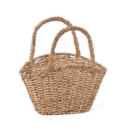 Oval Seagrass Mini Shopper Basket with Handles - Terra Cottage