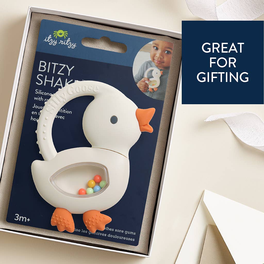 Silicone Teether with Rattle: Goose