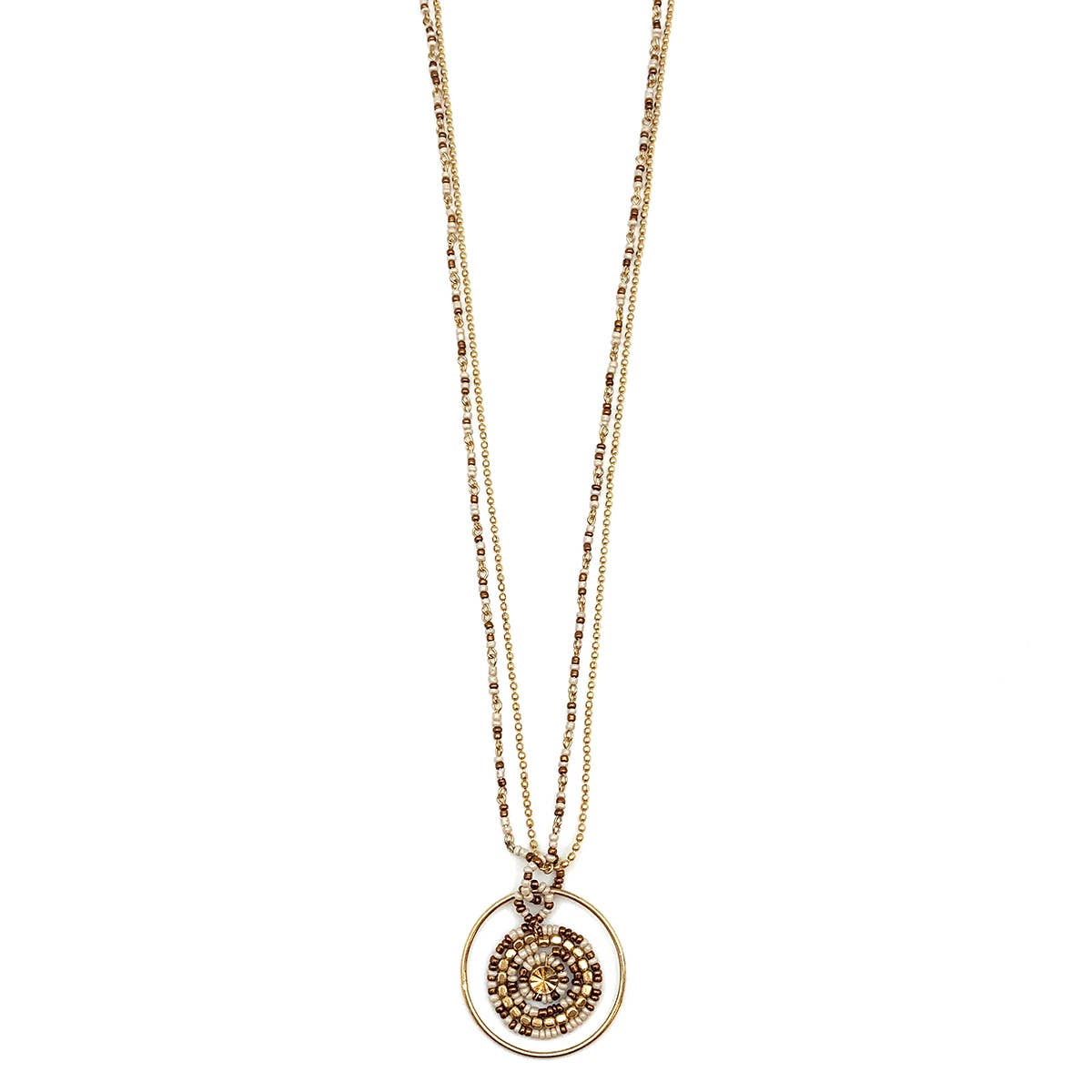 Sachi Coffee & Cream Collection Necklace - Disc in Gold Ring