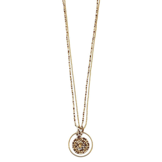 Sachi Coffee & Cream Collection Necklace - Disc in Gold Ring