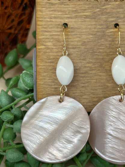 Pink Bead & Shell Disc Dangle Earrings