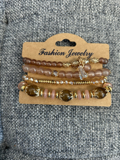 Intricate Gold Charm Beaded Bracelet (4 Piece)