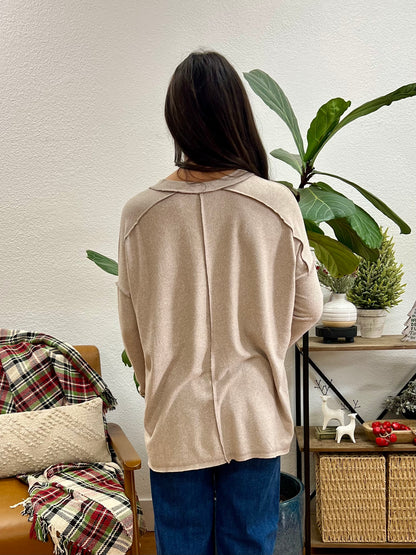 Ash Mocha Melange Hacci Long Sleeve Tee