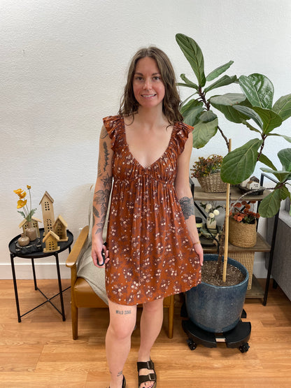 Ginger V Neck Flutter Sleeve Dress