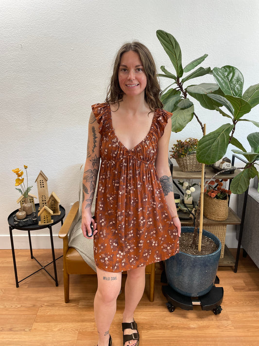 Ginger V Neck Flutter Sleeve Dress