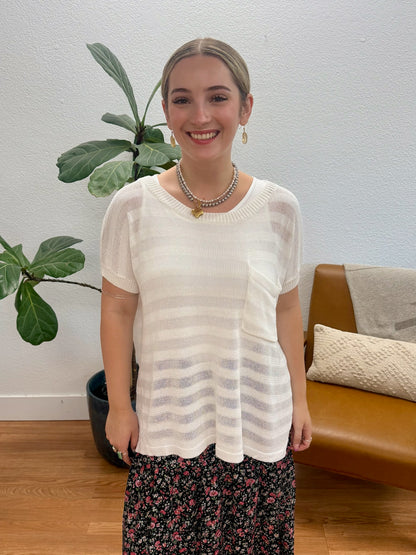 Off White Drop Shoulder Sheer Top