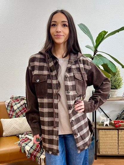 Brown Plaid Hooded Jacket
