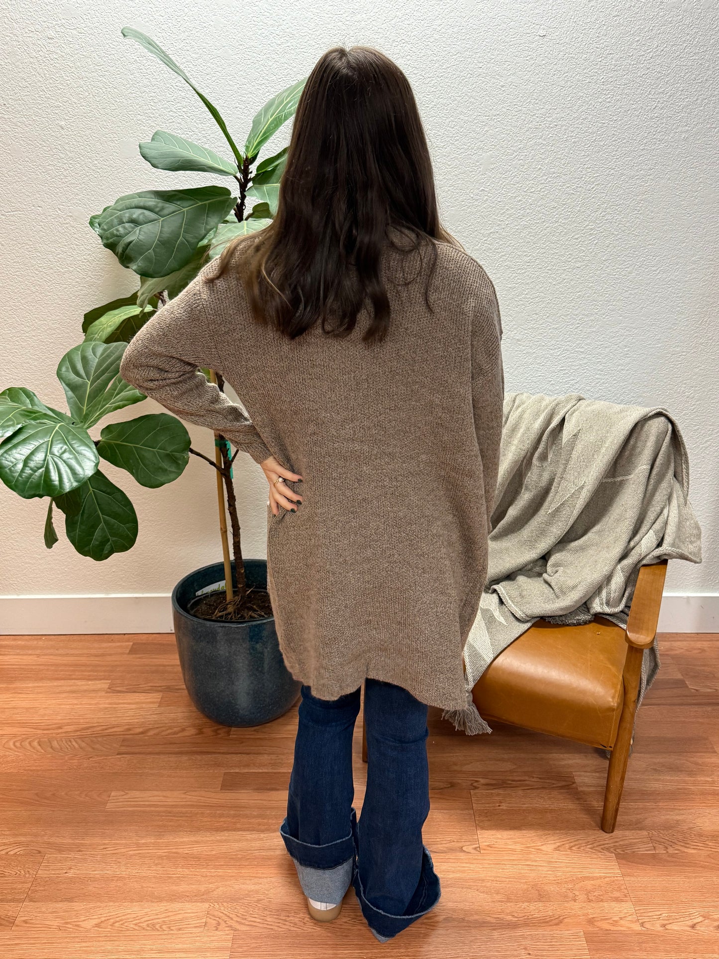 Heather Khaki Open Cardigan