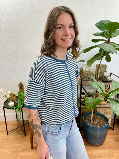 Denim Button Up Textured Top