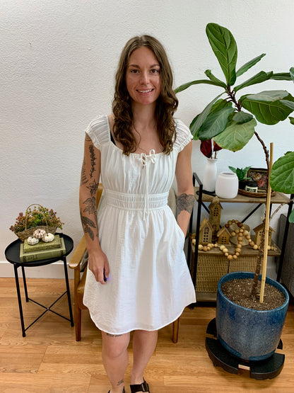 White Smocked Mini Dress