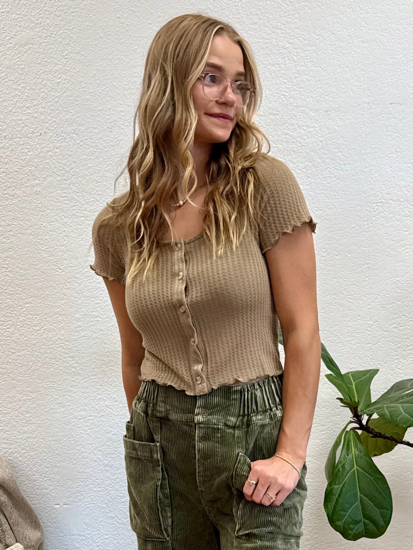 Taupe Brushed Waffle Top