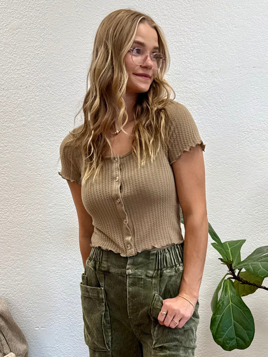 Taupe Brushed Waffle Top
