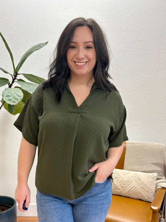 Olive V-Neck High Low Blouse