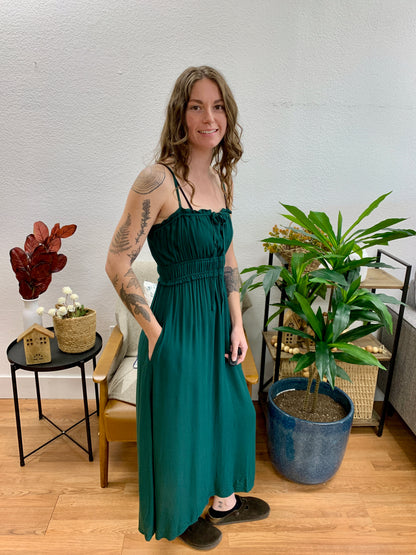 Forest Green Smocked Maxi Dress