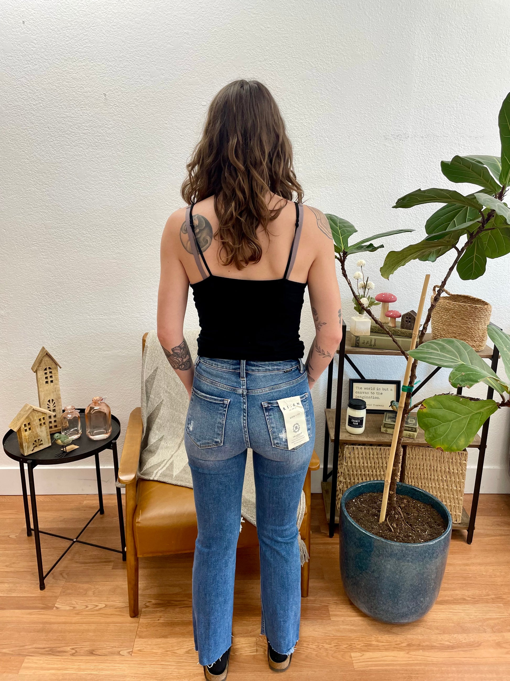 RISEN Distressed Ankle Straight Leg Jeans - Terra Cottage