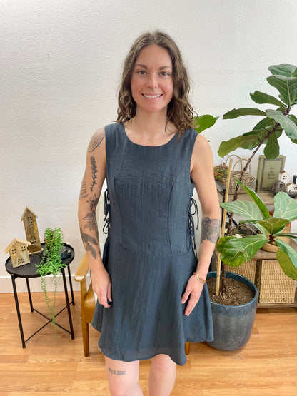 Graphite Side Tie Mini Dress