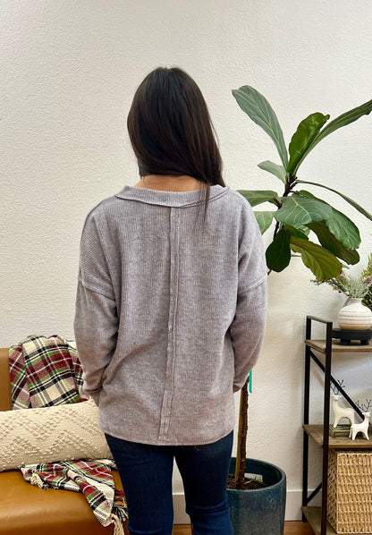 Grey V Neck Drop Shoulder Top