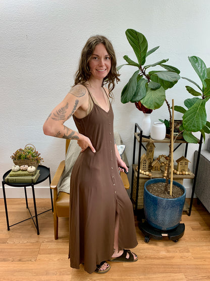 Chocolate Flowy Button Front Dress