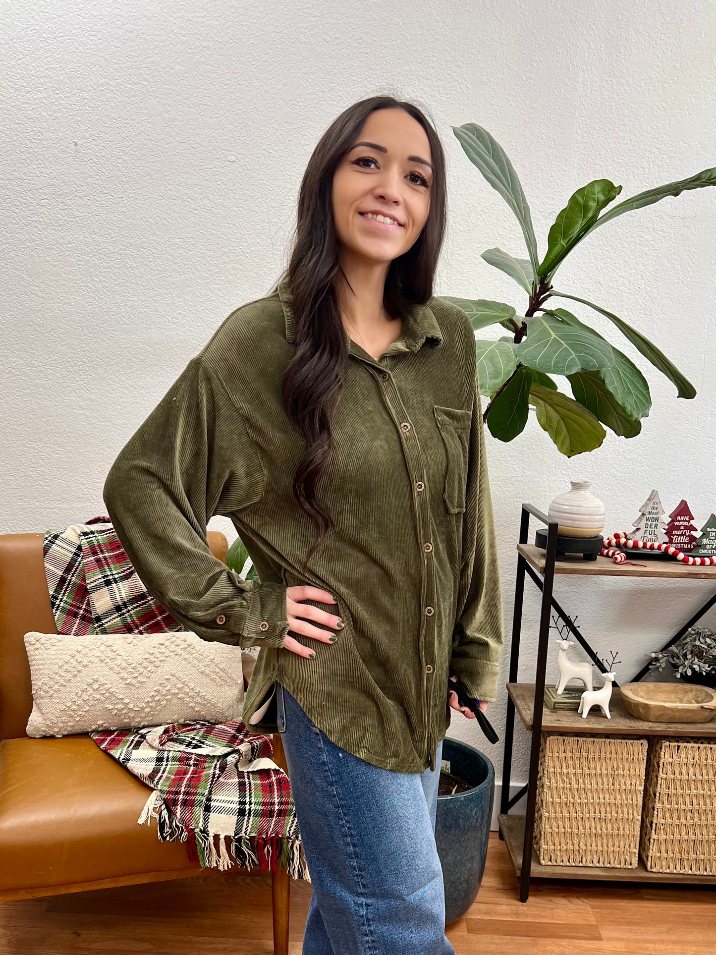 Oversized Olive Corduroy Shacket