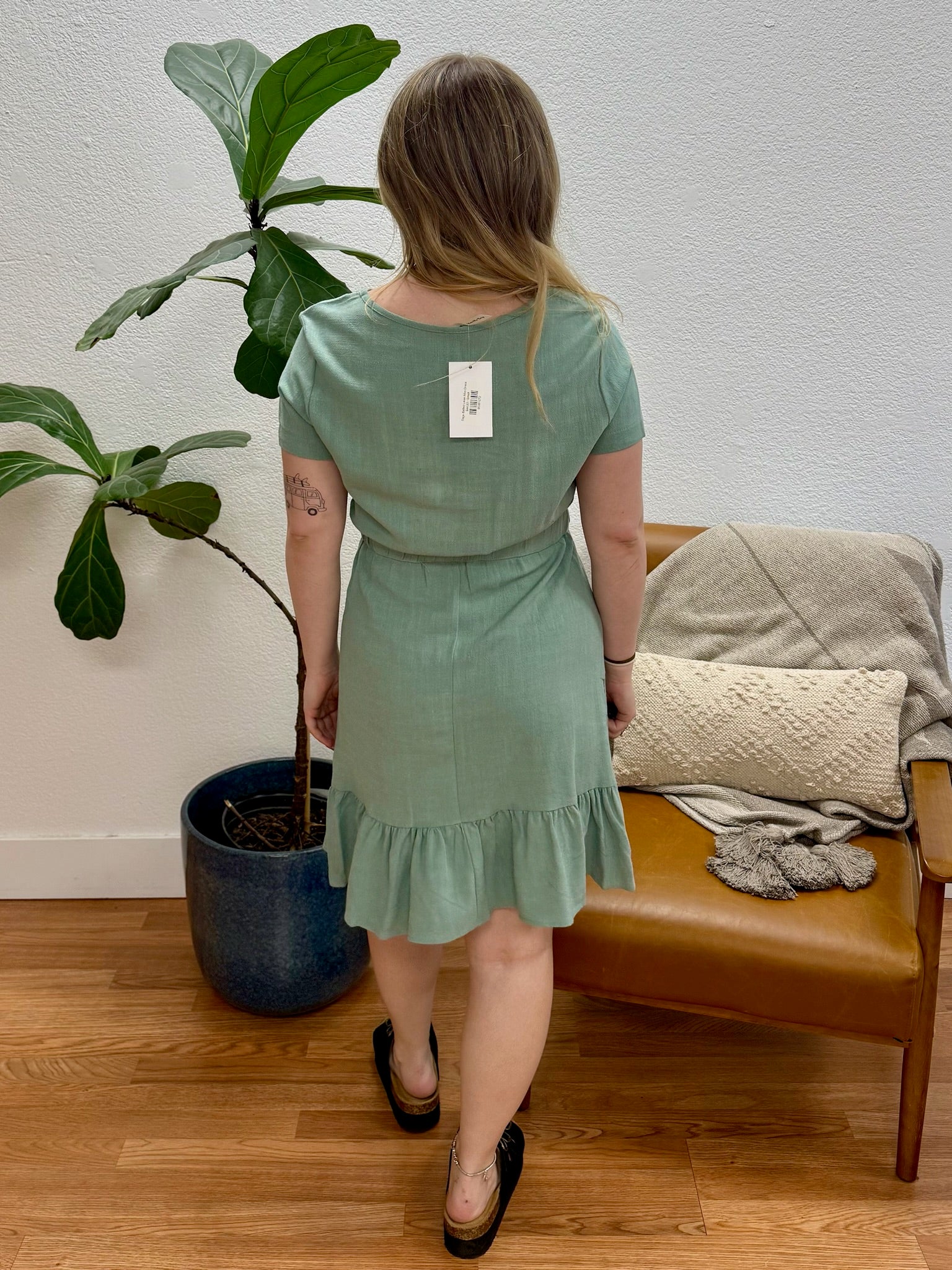 Sage Belted Linen Mini Dress Sage Belted Linen Mini Dress