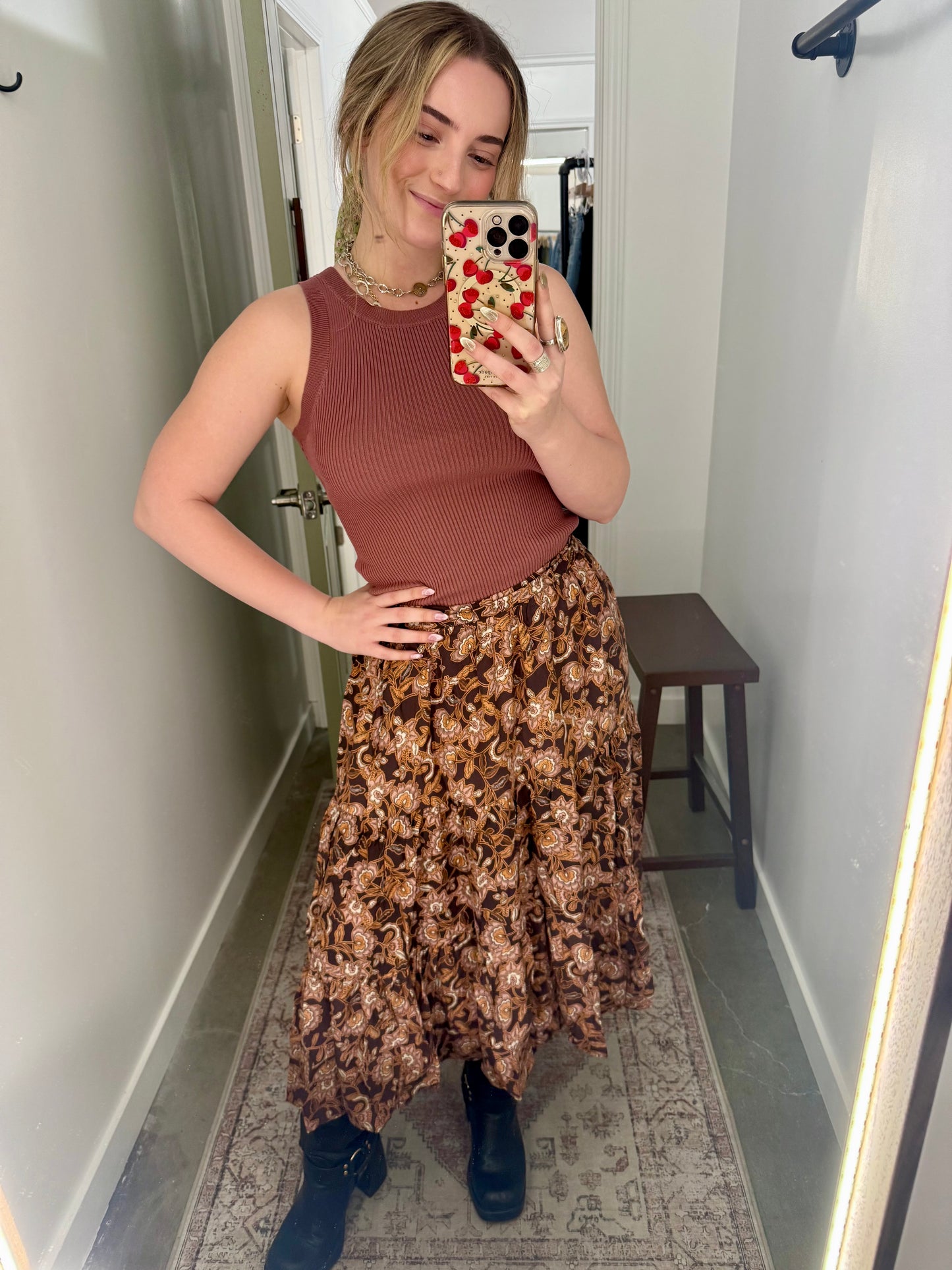 Plum Printed Midi Skirt