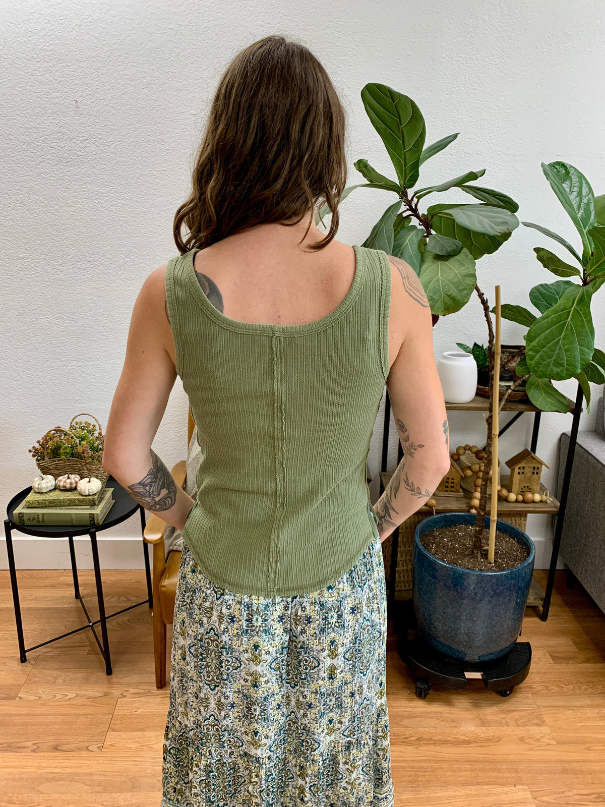 Olive Textured Rib Sleeveless Top