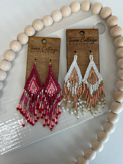 Triangular Boho Beaded Fringe Drop Earrings