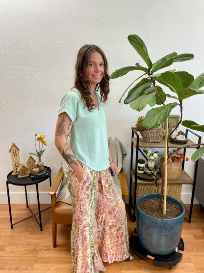 Apricot Mixed Print Flowy Pants
