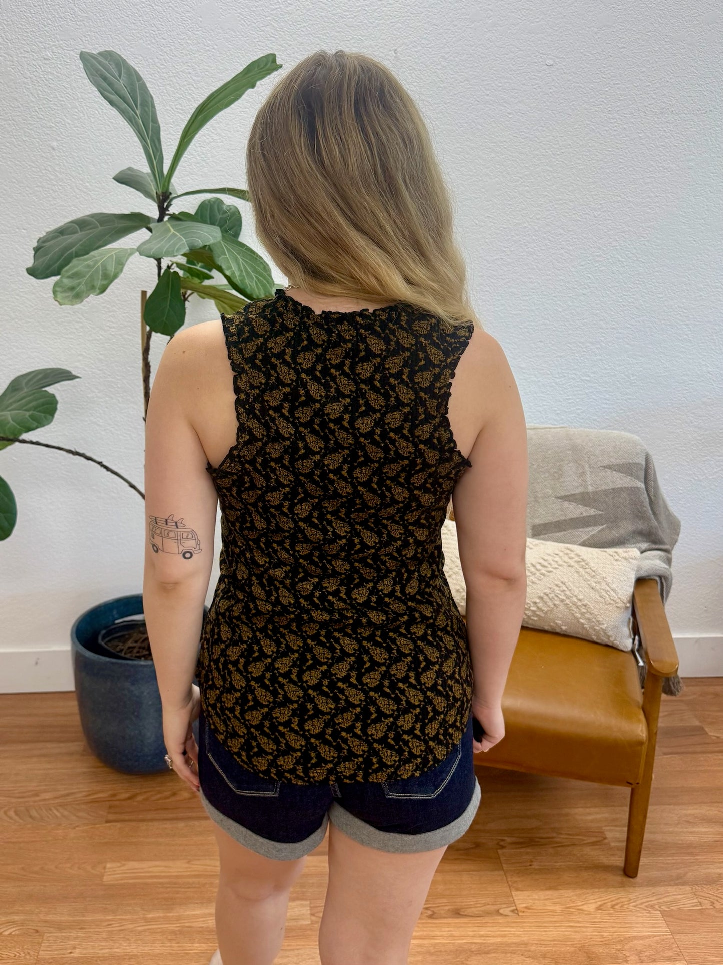 Black Rib Frilled Tank
