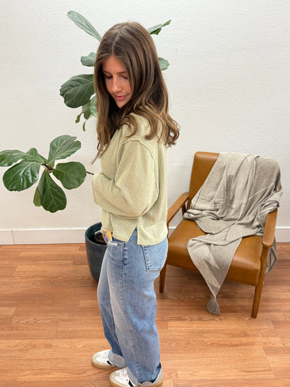 Light Olive Raw Edge Knit Top