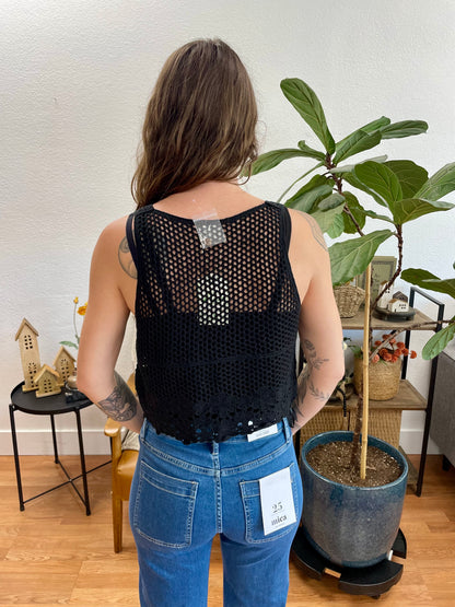 Black Crochet Floral Vest