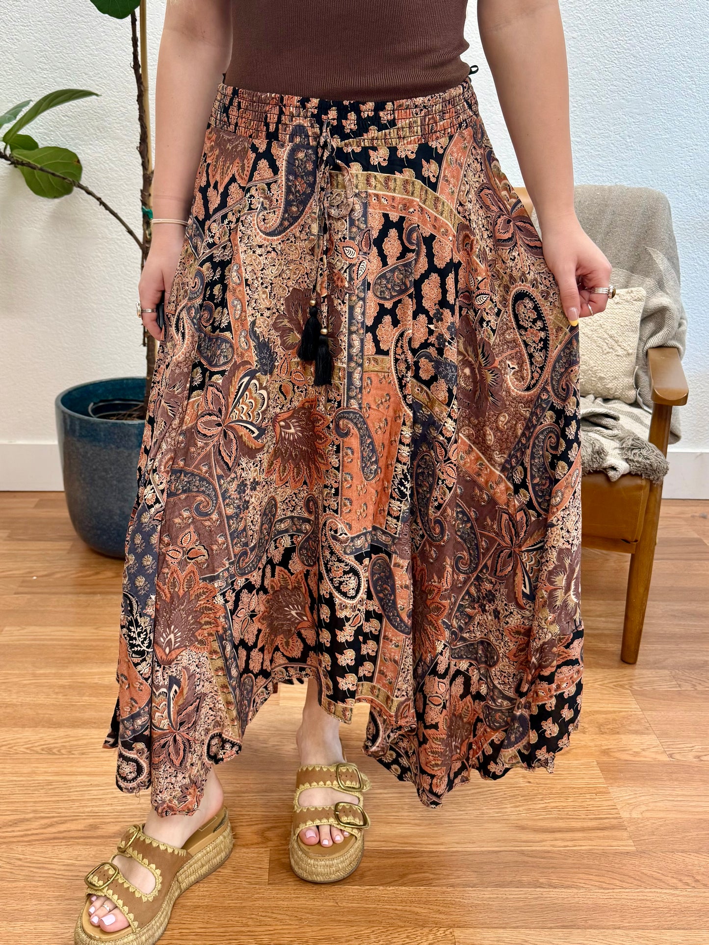 Black Scarf Hem Maxi Skirt