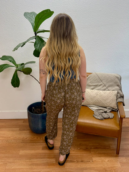 Olive Print Smocked Pants