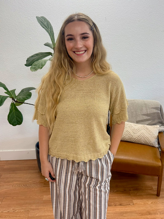 Taupe See Through Knit Top