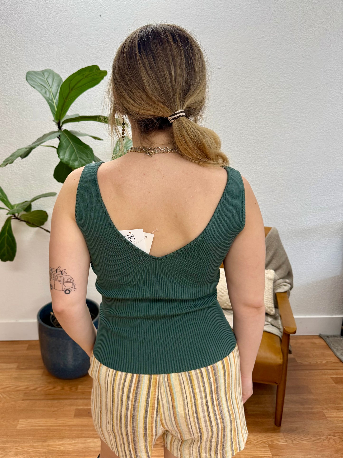 Moss V-Neck Ribbed Tank