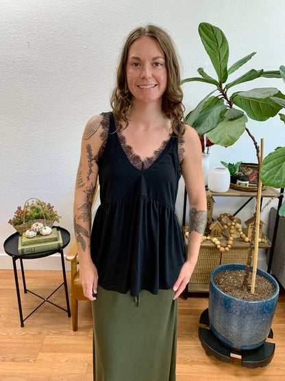 Black Lace Trim Sleeveless Top