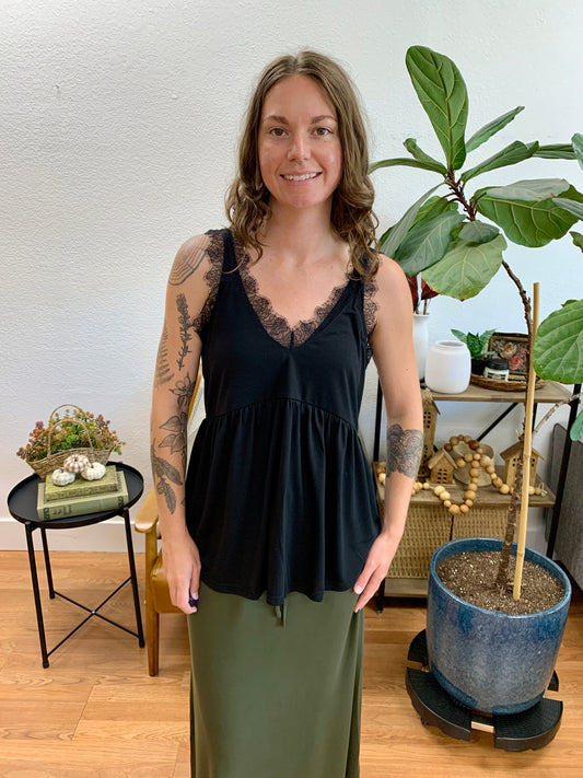 Black Lace Trim Sleeveless Top
