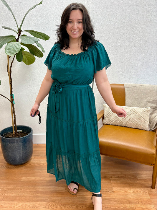 Dark Green Tiered Cropped Maxi Dress