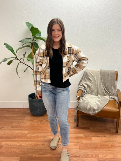 Camel Cropped Button Down Jacket