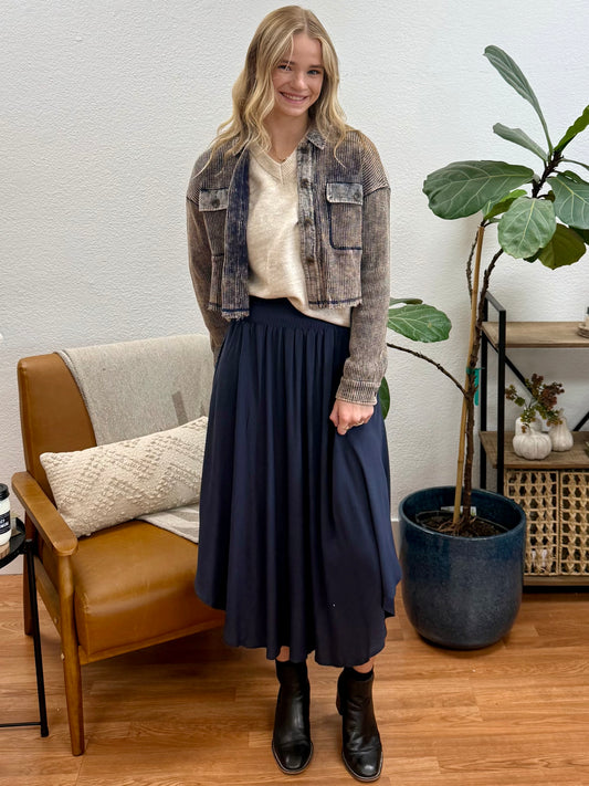 Midnight Smocked Waist Flowy Skirt