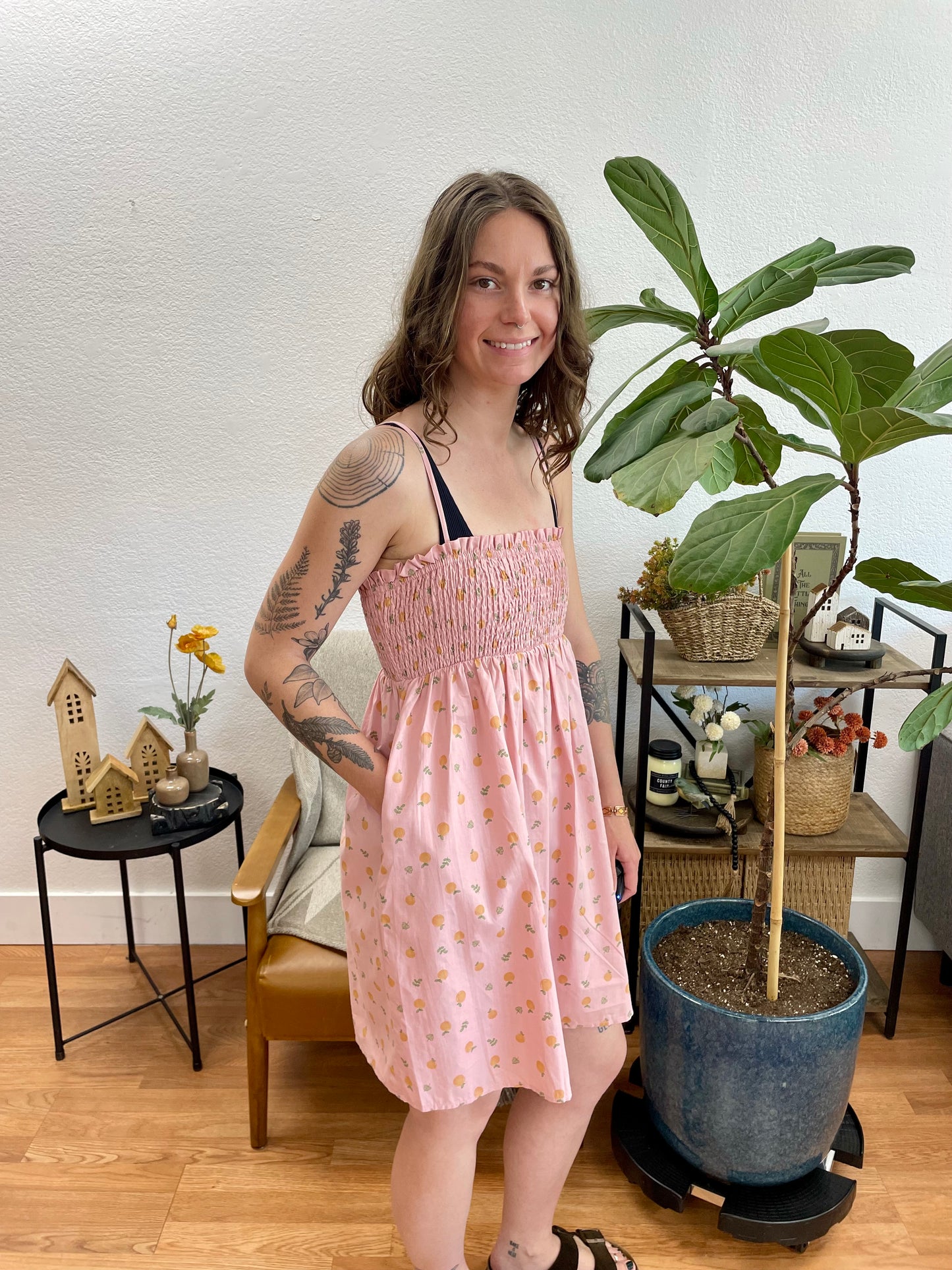 Mauve Smocked Floral Dress