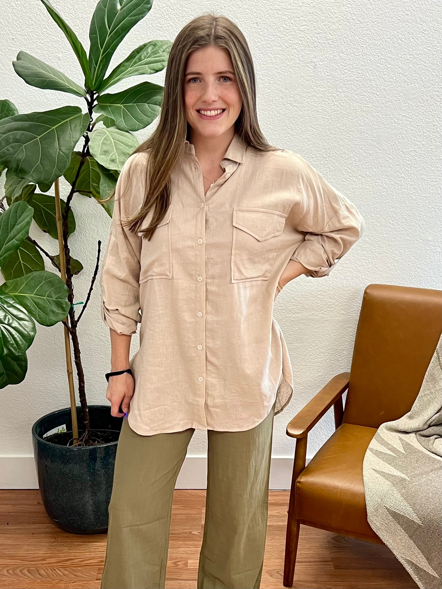 Khaki Oversized Button Down