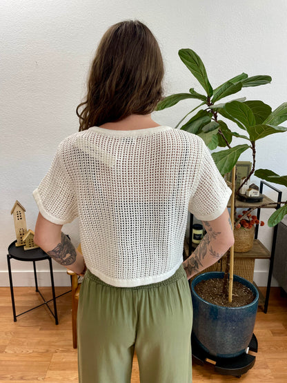 Cream Crochet Short Sleeve Cardigan