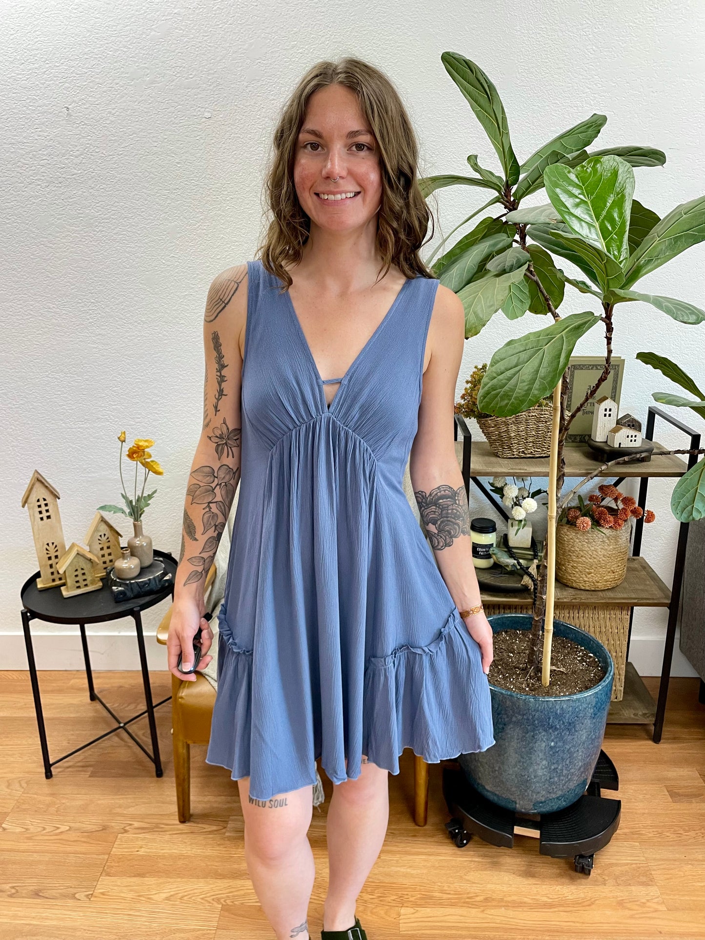 Slate V Neck Full Dress
